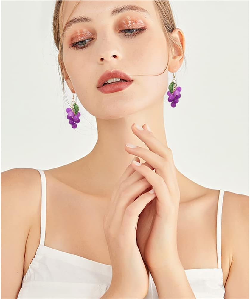 3D Green Grapes Drop Earrings Cute Fruit Pink Peach Acrylic Gold Dangle Earrings for Women Charm Jewelry Gift - Image 6