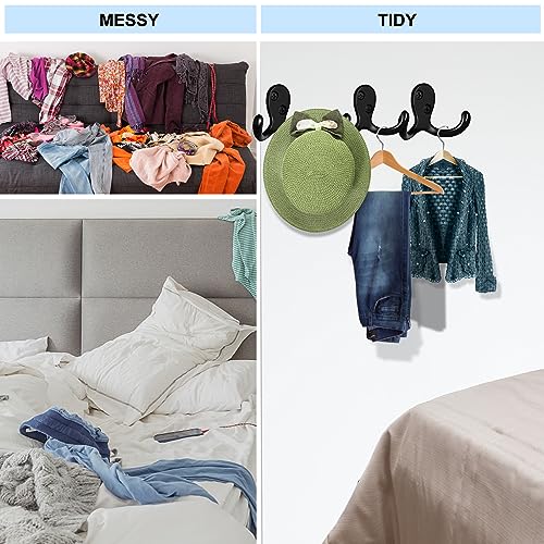 Kruodop 4 Pack Wall Hooks Wall Mounted Coat Hooks for Hanging Heavy Duty, Black Towel Hooks, Metal Double Coat Hanger with Screws Cup Retro for Coats, Handbags, Towels, Hat - Image 6