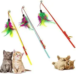 Varinha para Gatos com Penas Coloridas e Sino, Brinquedo Interativo, 30 cm