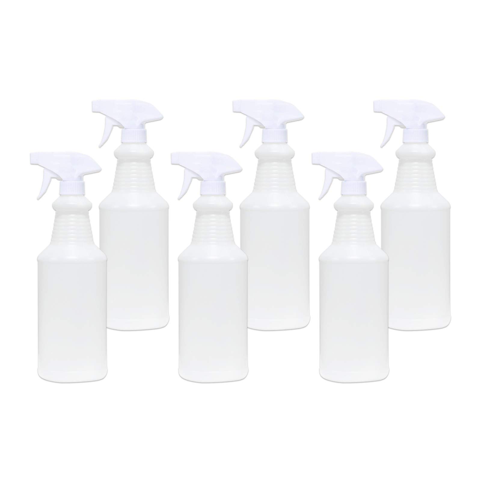 Ecogreen Tri State32oz Clear Plastic Spray Bottles Heavy-Duty Multipurpose Use for Home and Commercial - Leak Proof Adjustable Nozzle, Refillable - (32oz Bottle, Pack of 6)