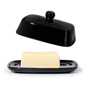 Theo&Cleo Butterdose - Hochwertige Butterglocke aus Keramik - Butter Dish für alle gängigen Butter (250g) - Butterschale Porzellan (Schwarz)