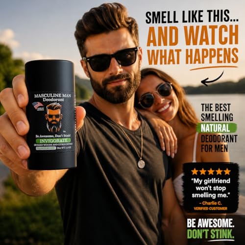 Image of Deodorant for Men - Aluminum Free Mens Deodorant - Natural Deodorants - Sweat Protection for Underarm, Stain-Free Stick Deodorants, Made in USA, 3.2oz (Pack of 2, Invigorate)