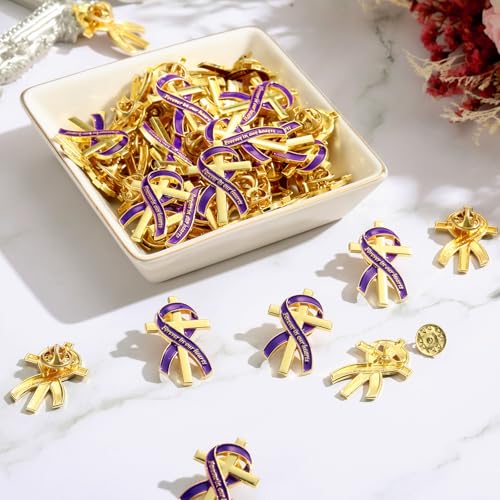 Image of Misdary Funeral Favors for Guests Funeral Memorial Pin Cross Ribbons Forever in Our Hearts Lapel Brooch Pin for Religious Christian Celebration of Life Mourning Remembrance Day