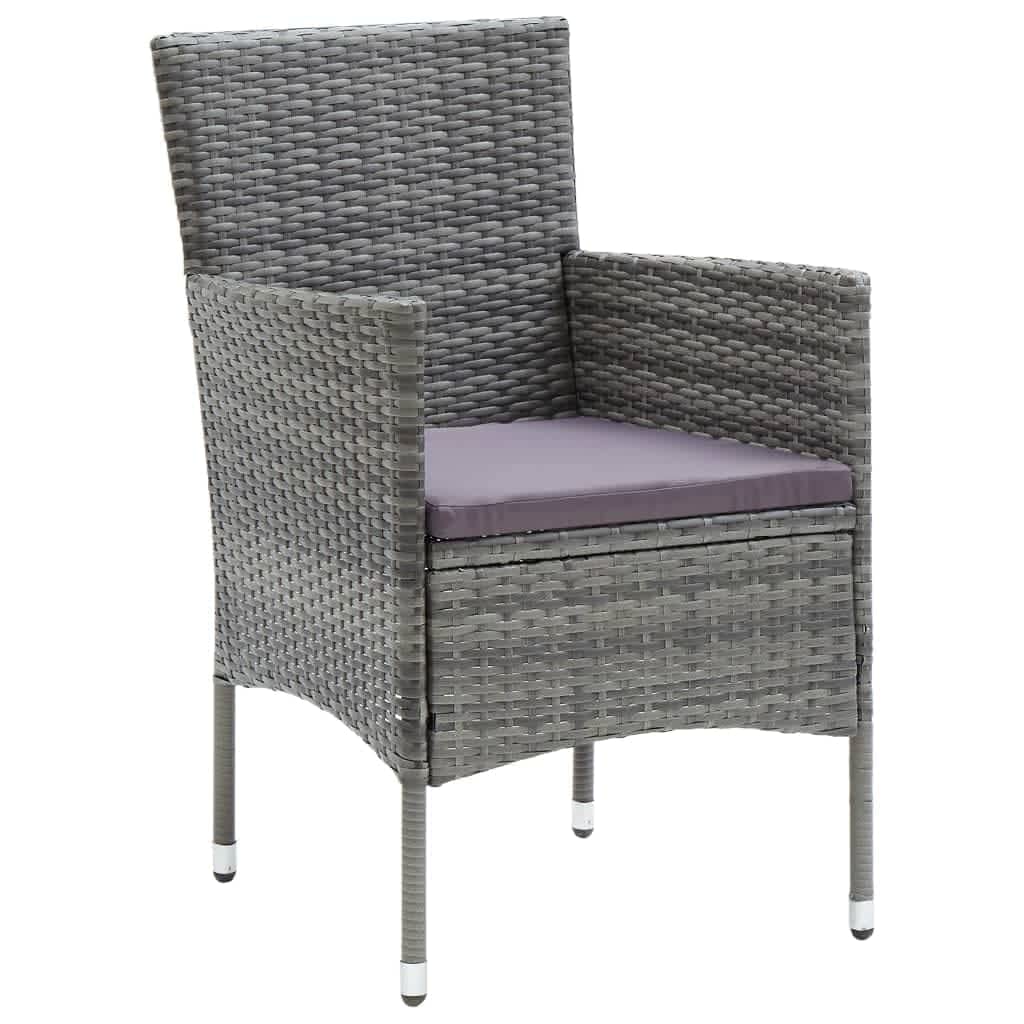 Set da pranzo da giardino in polyrattan grigio, con 6 sedie e tavolo in vetro, cuscino confortevole per terrazza, balcone, esterno
