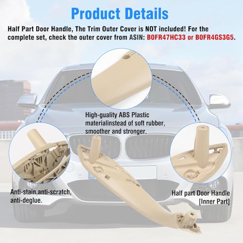 Image of Jaronx Compatible with BMW Door Handle Replacement 3 Series 4 Series, 2PCS Left Front Driver Side &Right Front Passenger Door Pull Handle for BMW 320i,328i,330i,335i F30 /F31 &428i,435i F32 /F36 (Beige)