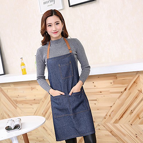 Yakefj Denim Apron With Pocket Adjustable Denim Jean Kitchen Apron With 3 Pockets For Women Men #TOP1