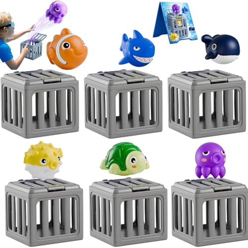 Lityso Pool Diving Toys, Underwater Dive Rescue Game Set with Pool Toy Cage and Floating Ocean Pals, Dive Treasure Hunt Water Play for Swim Training, Beach Lake Bath Summer Party Gift(1Set)