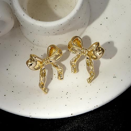 Gold Silver Bow Earrings Women Ribbon Stud Earrings Gift3