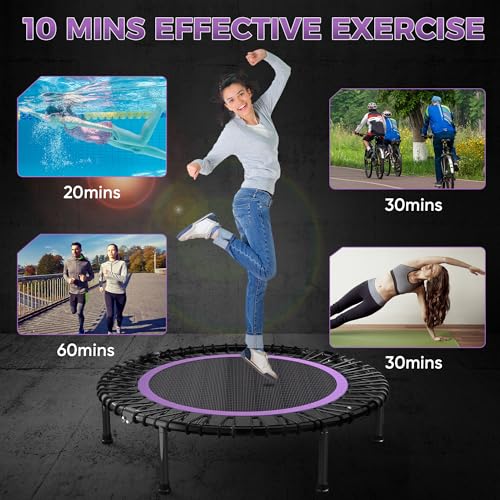 Image of 40 inch /48 inch Rebounder Trampoline for Adults with Bungee Cords, Exercise Rebounder for Adults Indoor /Outdoor Workout, Max Load 450 /550 LBS