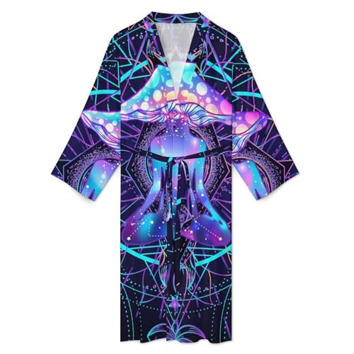 Psychedelic Magic Mushrooms Mens Nightgown Lightweight Knee Long Bath Robe Spa Bathrobe Loungewear3