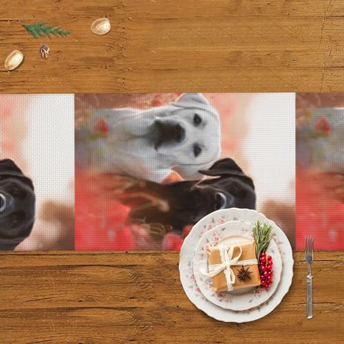 Chemin de table de Noël en lin imprimé labrador blanc unique - 6