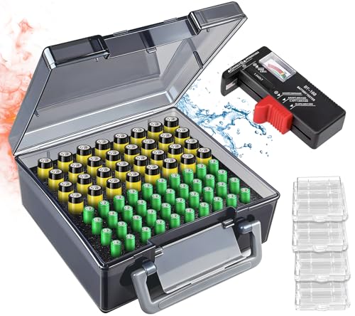GZcaiyun Batteriebox Batterie Aufbewahrungsbox Organizer für 72 AAA und AA Batterien für Zuhause Küche Lager Nur Box mit Batterieprüfgerät 4 Kleine Batteriebox