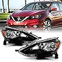 ACANII - For [Halogen Model] 2016-2019 Nissan Sentra Black Housing Headlights Headlamps Pair Set Replacement Left+Right