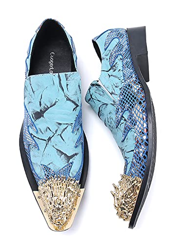 Santimon Mens Dress Shoes Genuine Leather Metal Pointed Dragon Tip Tuxedo Business Formal Composite Loafers4