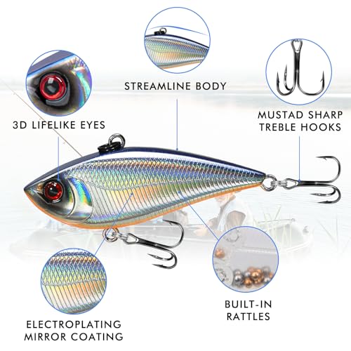 Image of TRUSCEND Easy Catch Crankbait with BKK Hooks, Shallow or Deep Diving Crank Bait Fishing Lures for Bass Pike Walleye, Unipue Wobble Design for More Bites, Vibe Lipless Crankbaits Freshwater Saltwater