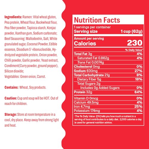 Image of Hethstia High Protein (32g) Ramen Noodle 6-Pack Instant Beef Soup Cup | Plant-Based, Vegan, Non-Fried, Non-GMO, Low Fat, Ready in Minutes, Convenient Everyday Meal Option