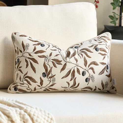 Image of Alerfa Beige Floral Throw Pillow Cover 12 x 20 Inch Rectange Luxury Decorative Lumbar Pillow Cover for Couch Living Room Bedroom