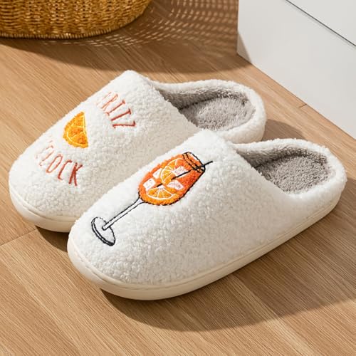 Image of Espresso Martini Slippers for Women Men,Fuzzy Warm Martini Glasses Slippers,Funny Soft Creative Design House Shoes