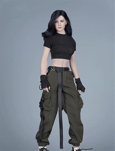 Ropa femenina a escala 16, camiseta y pantalones, guante, cinturón, traje de disfraz para soldado de 12 pulgadas, figura de acción (camisa negra +