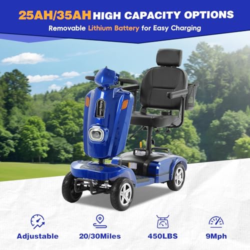 Image of Heavy Duty Mobility Scooter for Adults & Seniors, 500W Motor, 20 /30 Miles Long Range, 450 LBS Capacity, Removable Lithium Battery, 10 inch All-Terrain Tires, with Windshield & Suspension