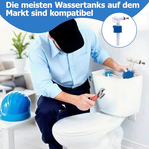 Spülkasten Füllventil Universal G3/8 und G1/2, Messing Anschluß Spülkasten Ersatzteile,Universelles Füllventil, WC Einlassventile Schwimmerventil, Wassertank Ventil für Wassersparend (Blau)