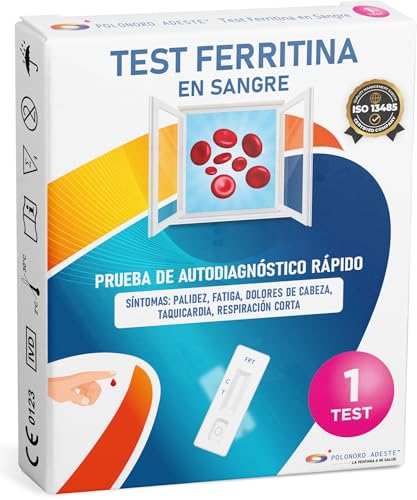 ADESTE Test Ferritina en Sangre | Test Hierro en Sangre que Detecta Bajos Niveles de Ferritina | Resultado en 5 Minutos | Fácil de Usar en Casa | Precisión del 95,1 %