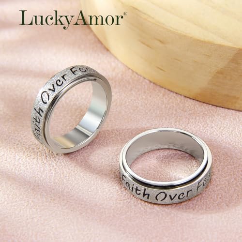 Fidget Spinner Ring for Women - Faith Over Fear Stainless Steel Anxiety Relief Rings for Adults, Christian Inspirational Hope Thumb Ring for Stress & Focus, Jewelry Gift for Women Men4