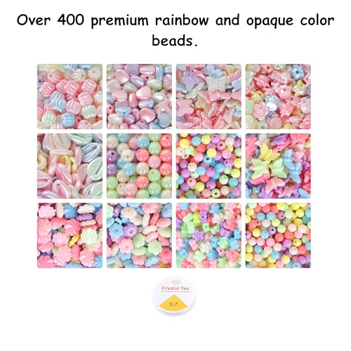 Image of ambitieux Bracelet Making Craft Kit 12 Types of Colorful 400+ pcs of Plastic Beads with Elastic -(Colorfull with 8 mm) (Multicolor 5)