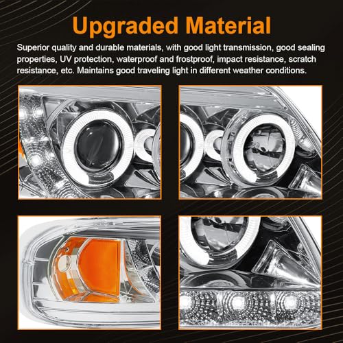 Image of LED Projector Headlight Assembly Fit 1997-2003 Ford F150 / 2004 Ford F150 Heritage /97-99 Ford F250 Light Duty /97-02 Ford Expedition Pair ofc Chrome Housing Amber Reflector