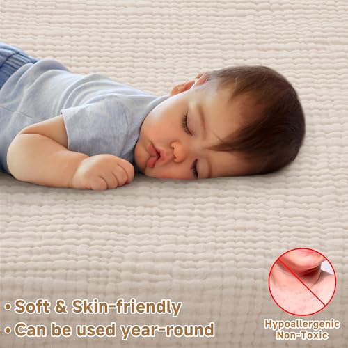 Image of 2 Pack Muslin Crib Sheets for Boys Girls, 100% Cotton Fitted Baby Sheets, Breathable Soft Neutral Bed Set, 52 inchx28 inch Fits Standard Crib & Toddler Mattress (Brown&Beige)