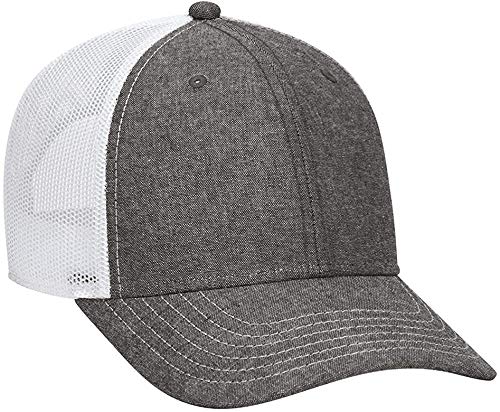 Ashen Fane Low Profile Cotton Blend Chambray Mesh Back Baseball Cap, Black/White