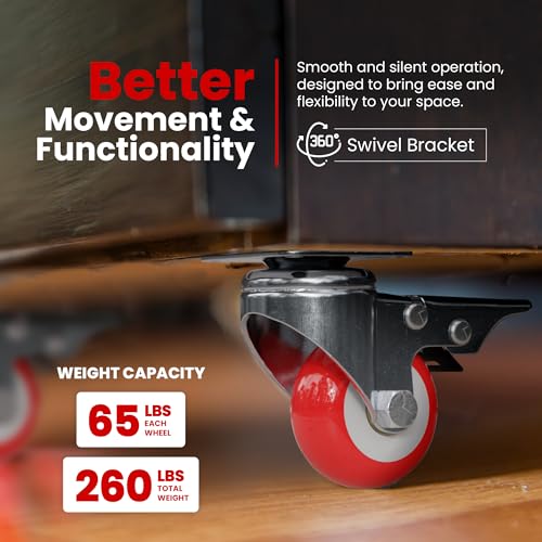 Online Best Service 4 Pack Caster Wheels Swivel Plate On Red Polyurethane Wheels (2 inch No Brake)