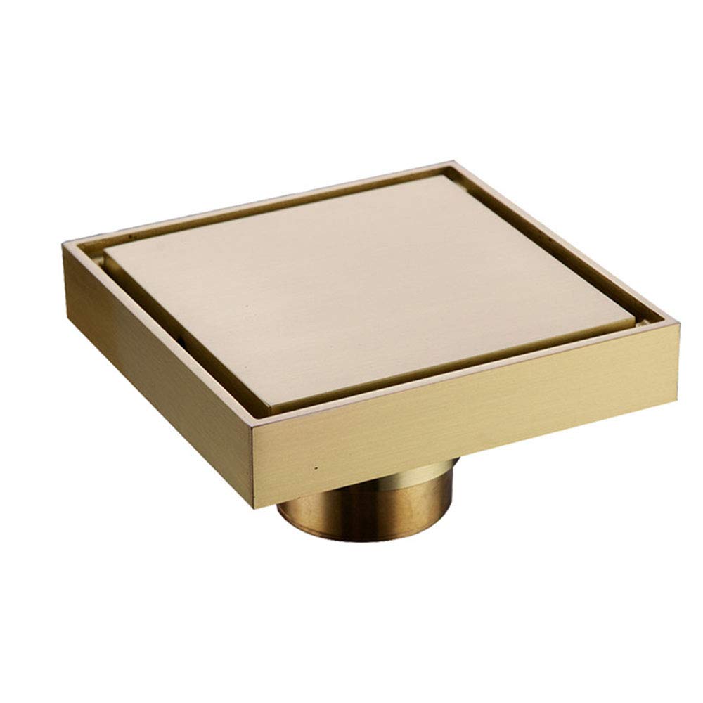 Drain de douche anti-odeur en laiton avec grille de sol carrée noire et dorée