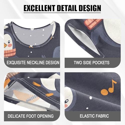 ALAZA Penguin Guitar Music Note Pajamas Set Short Sleeve Cotton Sleepwear Summer Pjs 2 Piece 5-14Y4