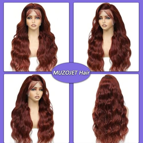 Image of MUZOJET Reddish Brown 13x6 Lace Front Wigs Human Hair #33 Colored HD Transparent Lace Front Wig Human Hair Pre Plucked with Baby Hair for Black Women Red Wig 180% Density 30 Inch