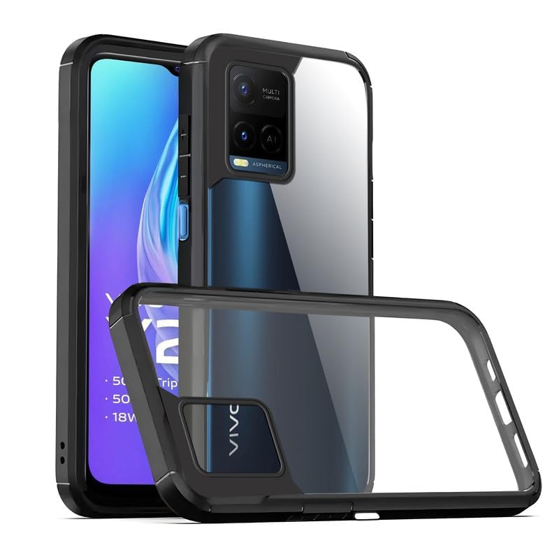 Image of SHINESTAR Ultra Slim Clear Back Cover for Vivo Y21 2021, Transparent Hybrid Hard Shell Plastic & Soft Silicone Rubber Bumper, Non-Yellow Acrylic Protective Cover for Vivo Y21 2021 - Black
