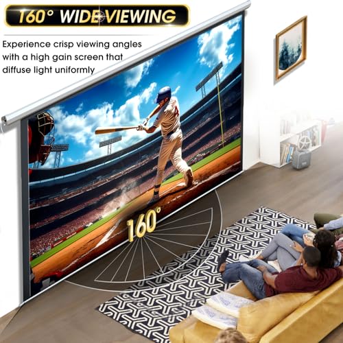 Image of Aoxun 140 Inch Pull Down Projector Screen, HD 4K 16:9 Motorized Retractable Projector Screen for Indoor and Outdoor with Remote Control, Manual Projection Screen for Home Theater or Office, Black
