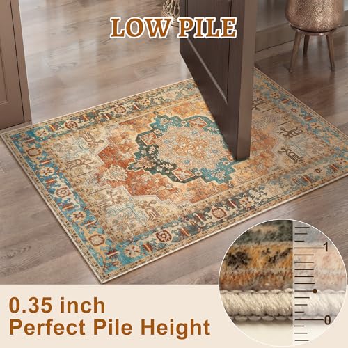 Image of Orange 2.6x8 Washable Runner Rug for Hallways, Oriental Non Slip Runners