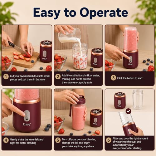 Image of Mini Juicer Mixer Grinder, 6-Blade with 1500mAh Battery High-Speed Fruit Juicer for Home, Office, Gym & Travel, 6-Blade High-Speed Fruit Juicer for Home, Office, Gym & Travel-Maroon