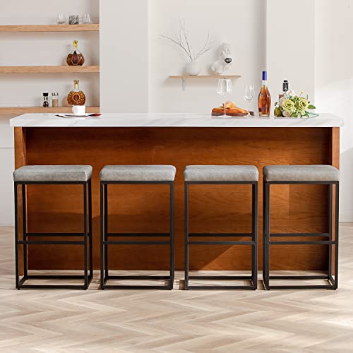 Heugah Counter Height Bar Stools,30 Inch Bar Height Stools,Faux Leather Bar Stools Set Of 2,Modern Backless Bar Stools With Upholstered And Metal Steel Frame (30 Inch, Grey) #TOP4