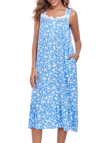 Image of Viakeo Cotton Nightgowns for Women Long House Dress Soft Sleepshirts With Pockets S-3XL