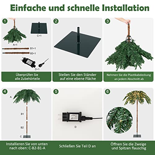 COSTWAY 180 cm Künstliche Palme beleuchtet, Kunstbaum mit 250 LED-Lichtern in Warmweiß, LED Baum mit 813 Spitzen & Metallständer, Lichterbaum für Weihnachten & Terrasse, Innen- und Außendekoration