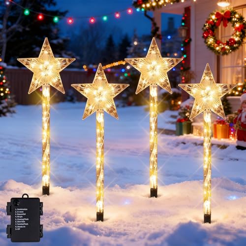 Jiahuade 4 Stück Acryl Weihnachtsbeleuchtung Außen,Led Gartenstecker...