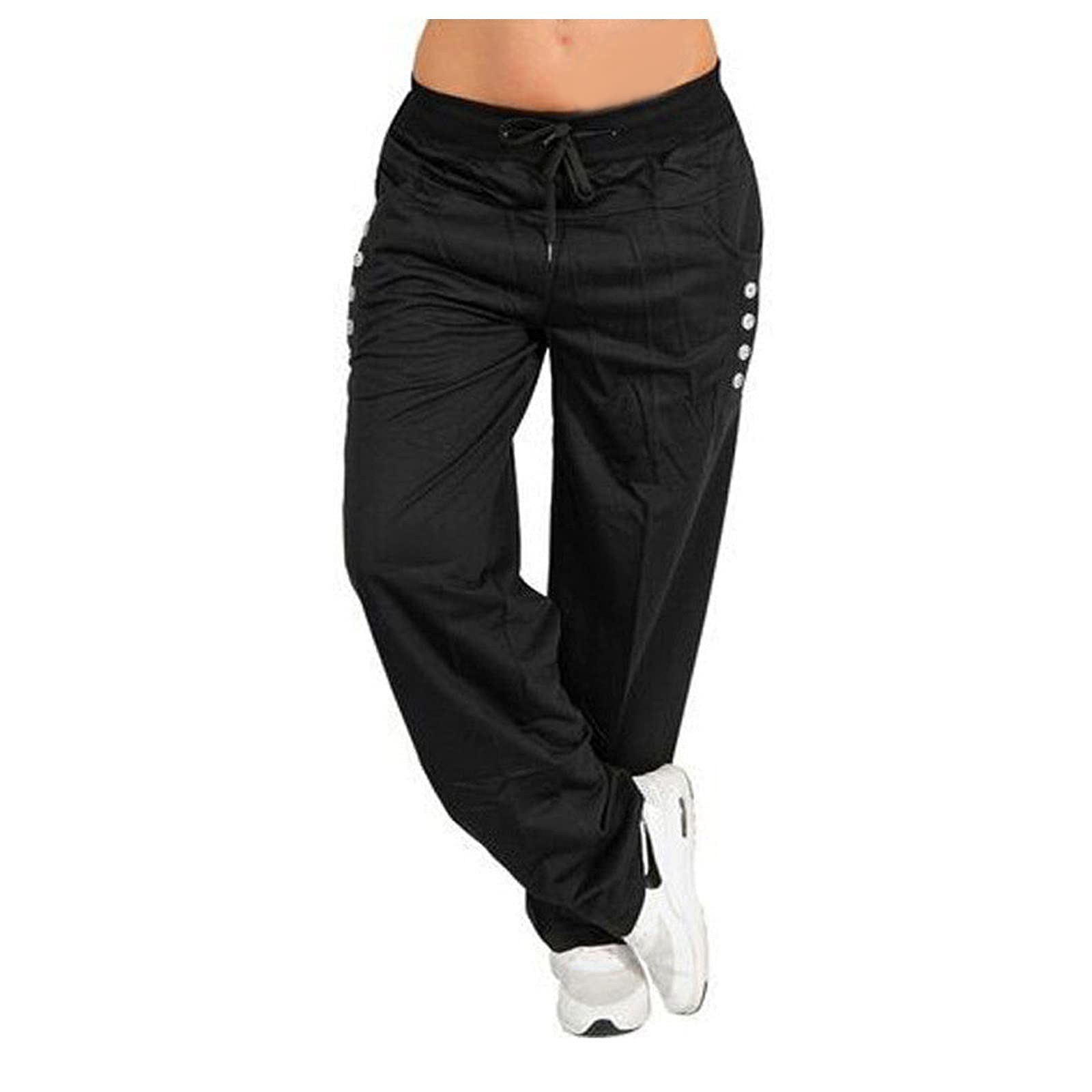 Black Pants for Women Plus Size Sweatpants Low Rise Trousers Drawstring  Elastic Waist Trouser Pant Solid with Pockets