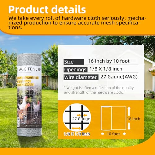Aggfencer 16In X 10Ft Hardware Cloth 1/8Inch 27Ga Hot Dipped Galvanized After Welding thumb #1