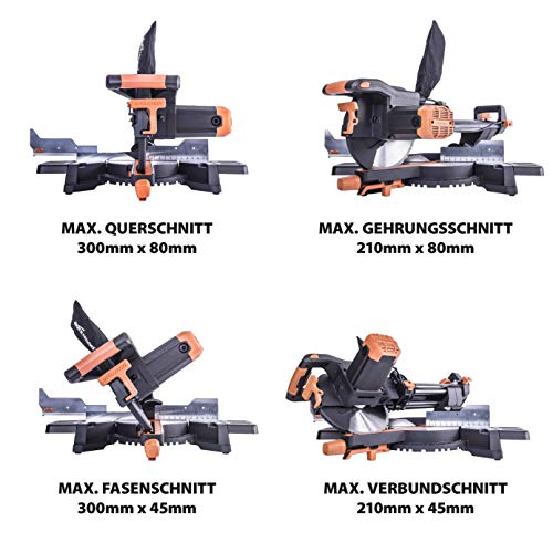 Evolution Schiebe-Kapp- und Gehrungssäge R255SMS+ | 2000 W, 300 mm Gleitfunktionalität...