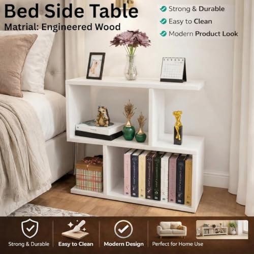 Image of SPYDER CRAFT Zig Zag Engineered Wood Bedside Table for Bedroom|Wooden Modern Side Tables for Bedroom|Side Table for Bed Room|Corner Table for Bed Room Finish Color -White, DIY(Do-It-Yourself)