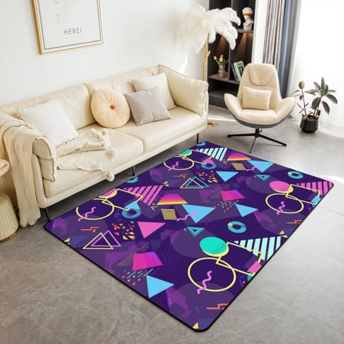Memphis 3x5 Retro Rug, Colorful Geometric Watercolor Carpet