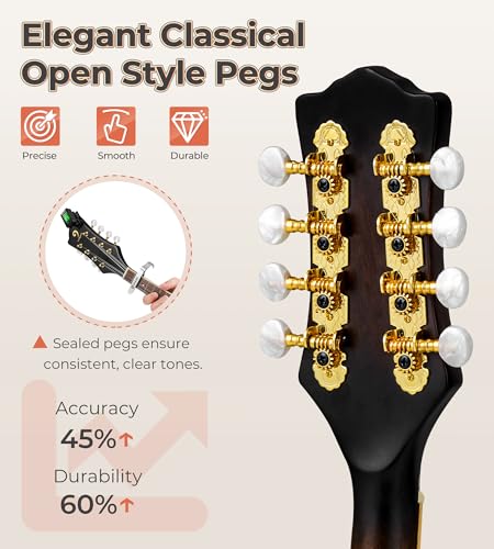 Vangoa Mandolin Instrument A Style, Acoustic Mandolin Musical Instrument Solid Spruce Top 8 String for Beginners, Adults, Teens, Dark Brown - Image 3