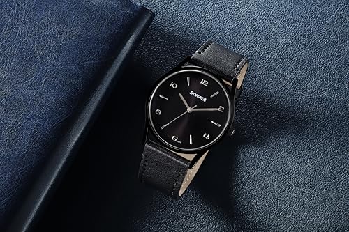 Image of Sonata Quartz Analog Black Dial Black Leather Strap Watch for Men